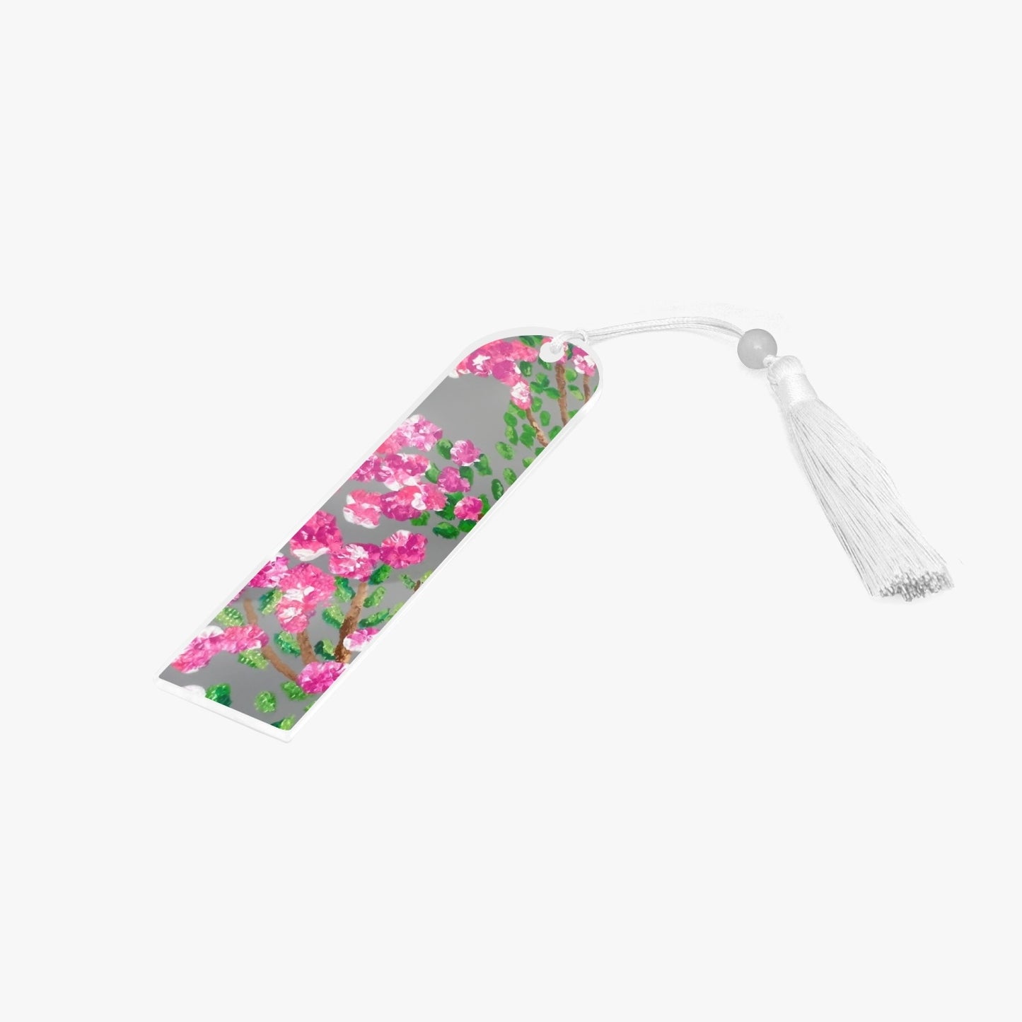 floral pink bookmark with white tassel