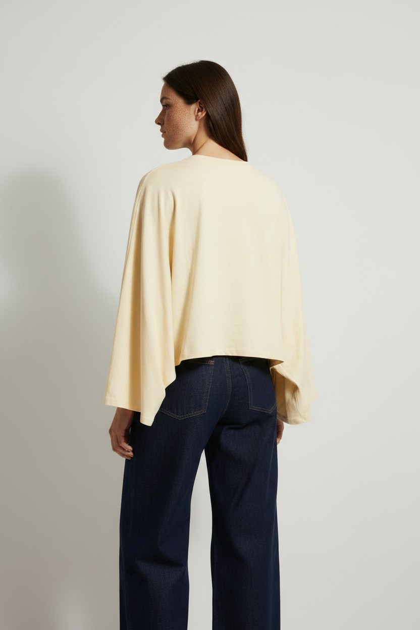 back view of relaxed fit batwing dolman sleeve tee