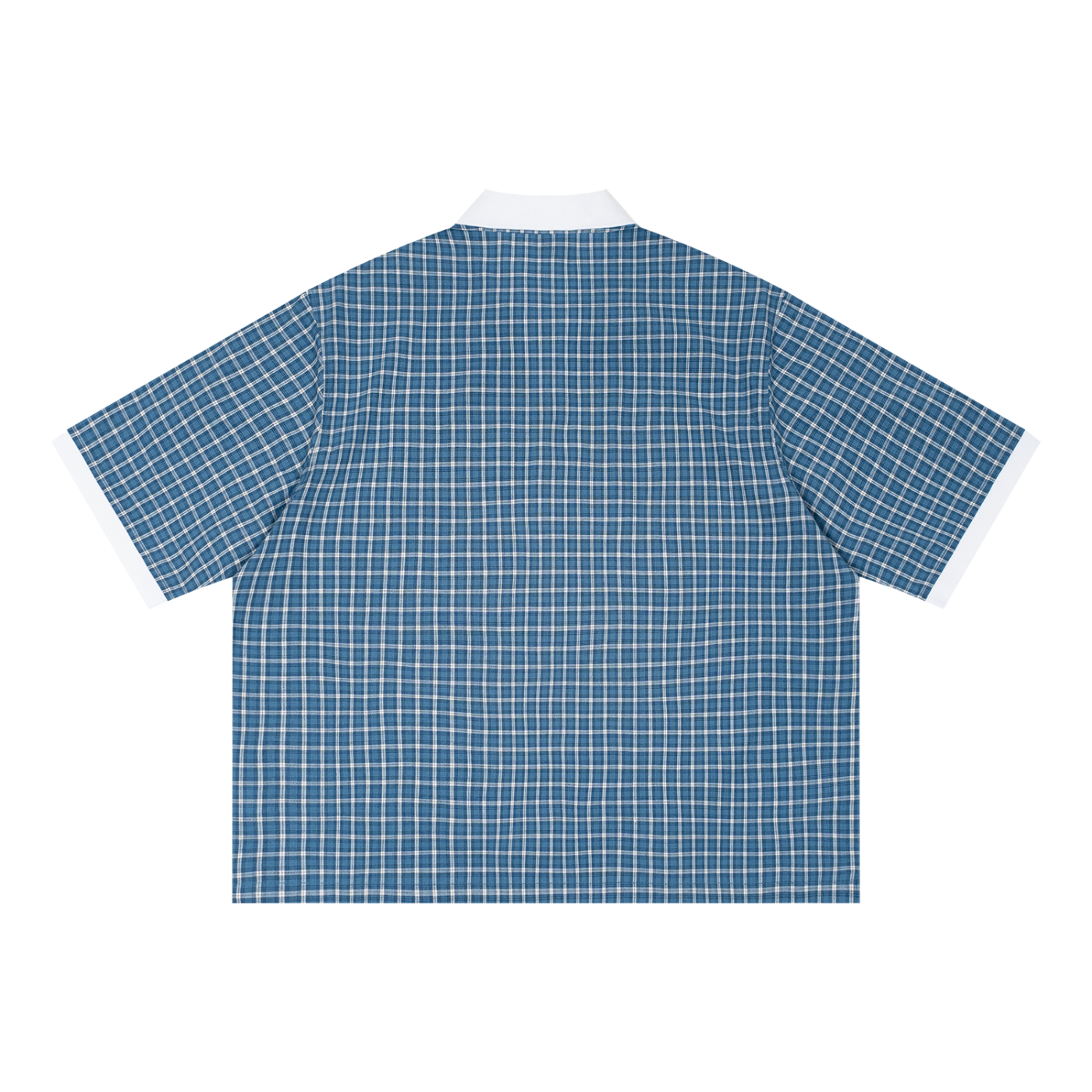 back flat lay view of plaid panel polo shirt detail