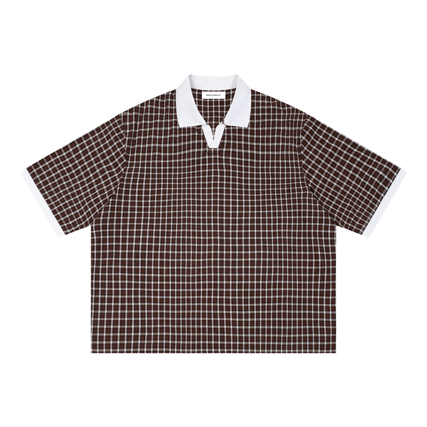 flat lay of brown short sleeve boxy polo