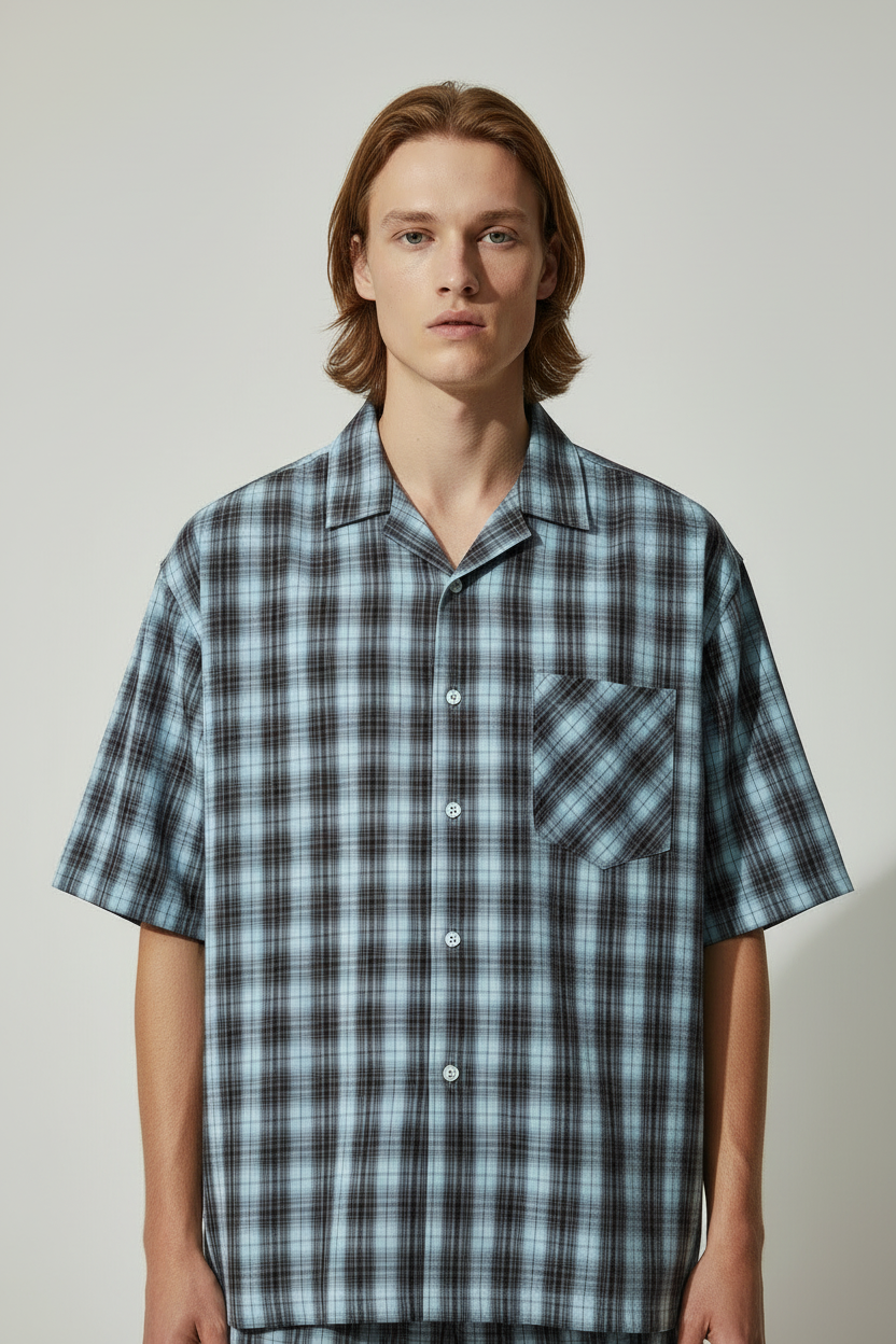 relaxed fit blue plaid shirt 