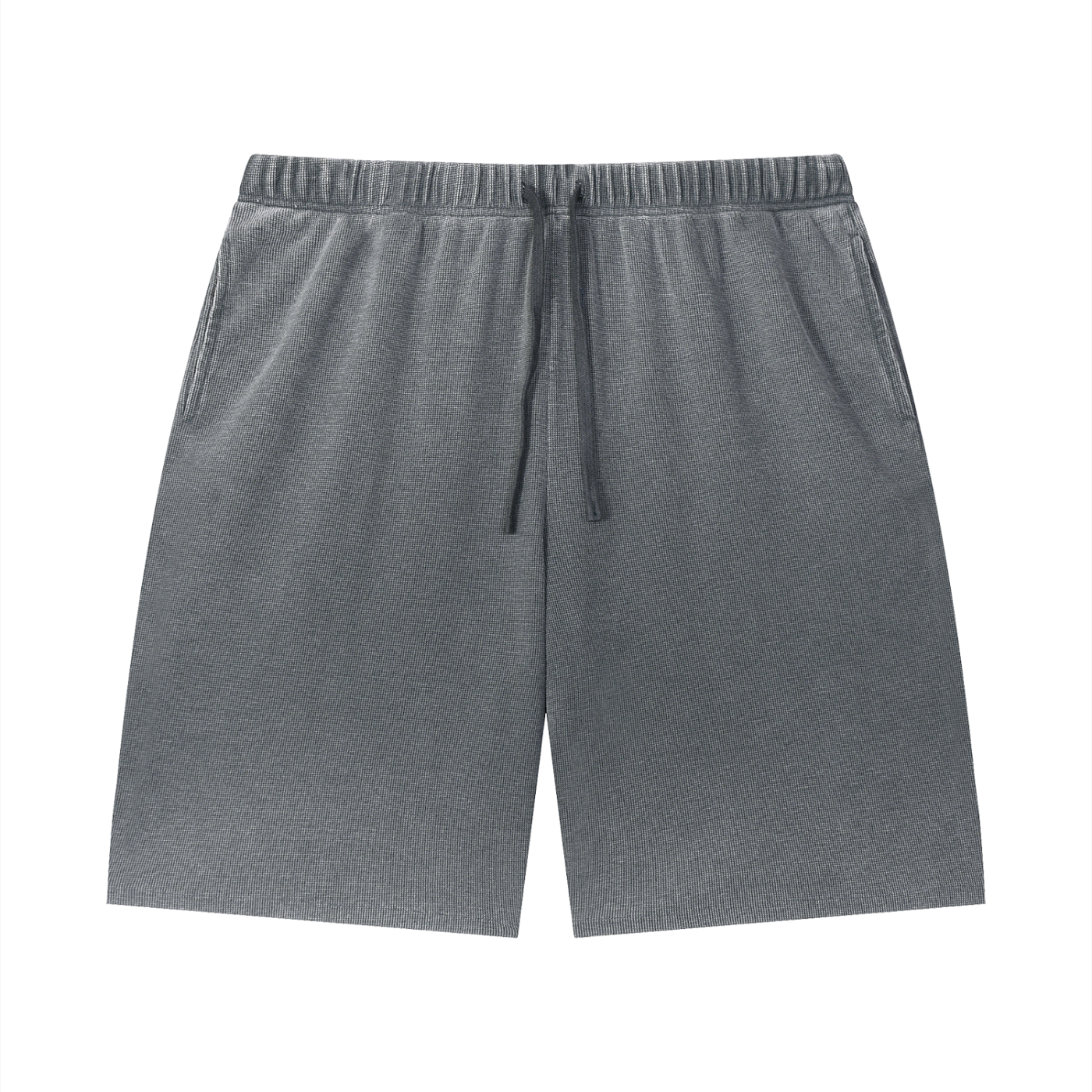 Unisex Vintage Wash Sunfade Waffle Raw Hem Shorts - Mirfia