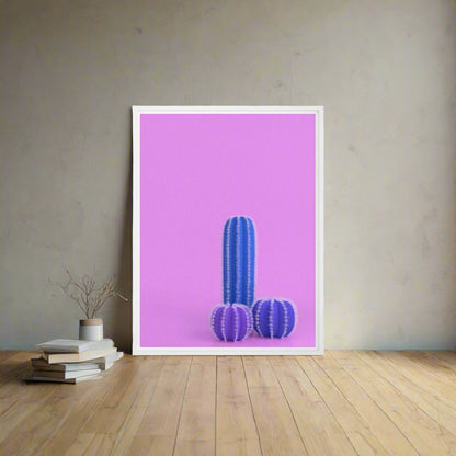 cactus canvas print wall art white floater frame