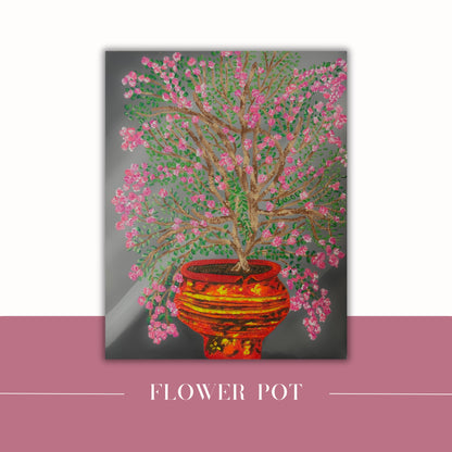 still life wall art flower pot painting on canvas with pink flowers