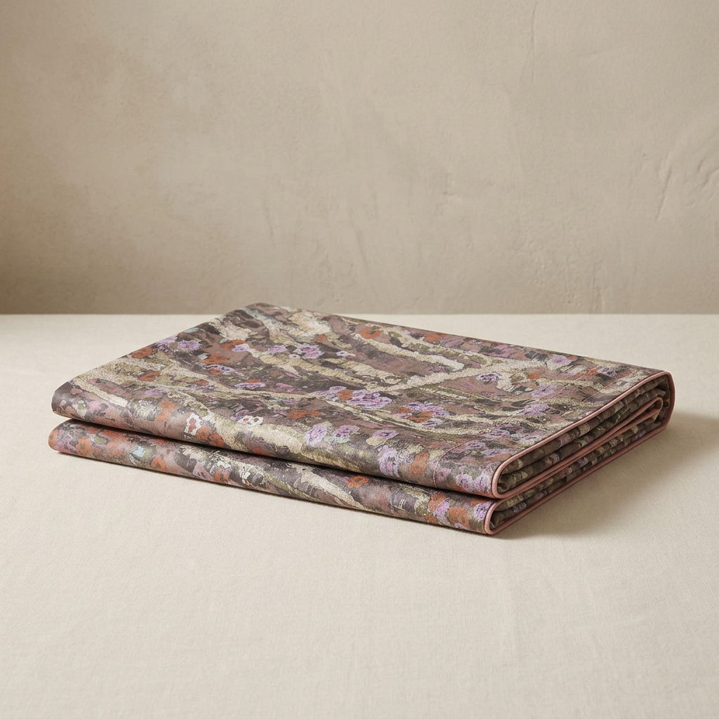 folded cotton oxford pillowcase showing its original artwork, and pink stitching