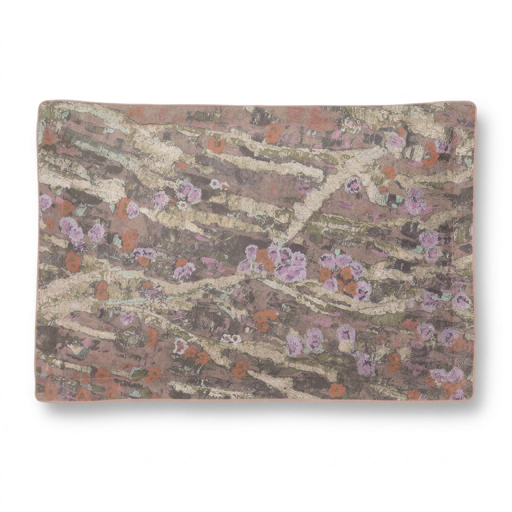 oxford pillowcase featuring MIRFIA's abstract floral tree print and rose colored piping