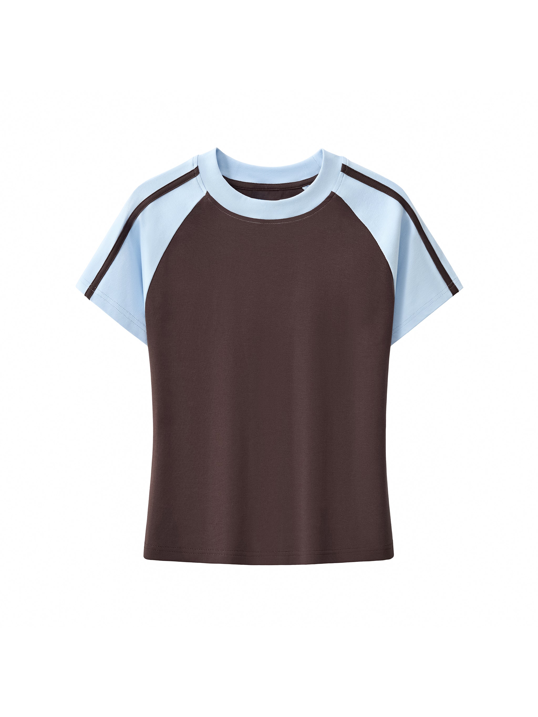 brown and blue contrast stripe fitted t-shirt