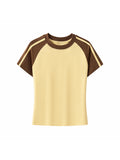 yellow and brown raglan sleeve crop shirt 