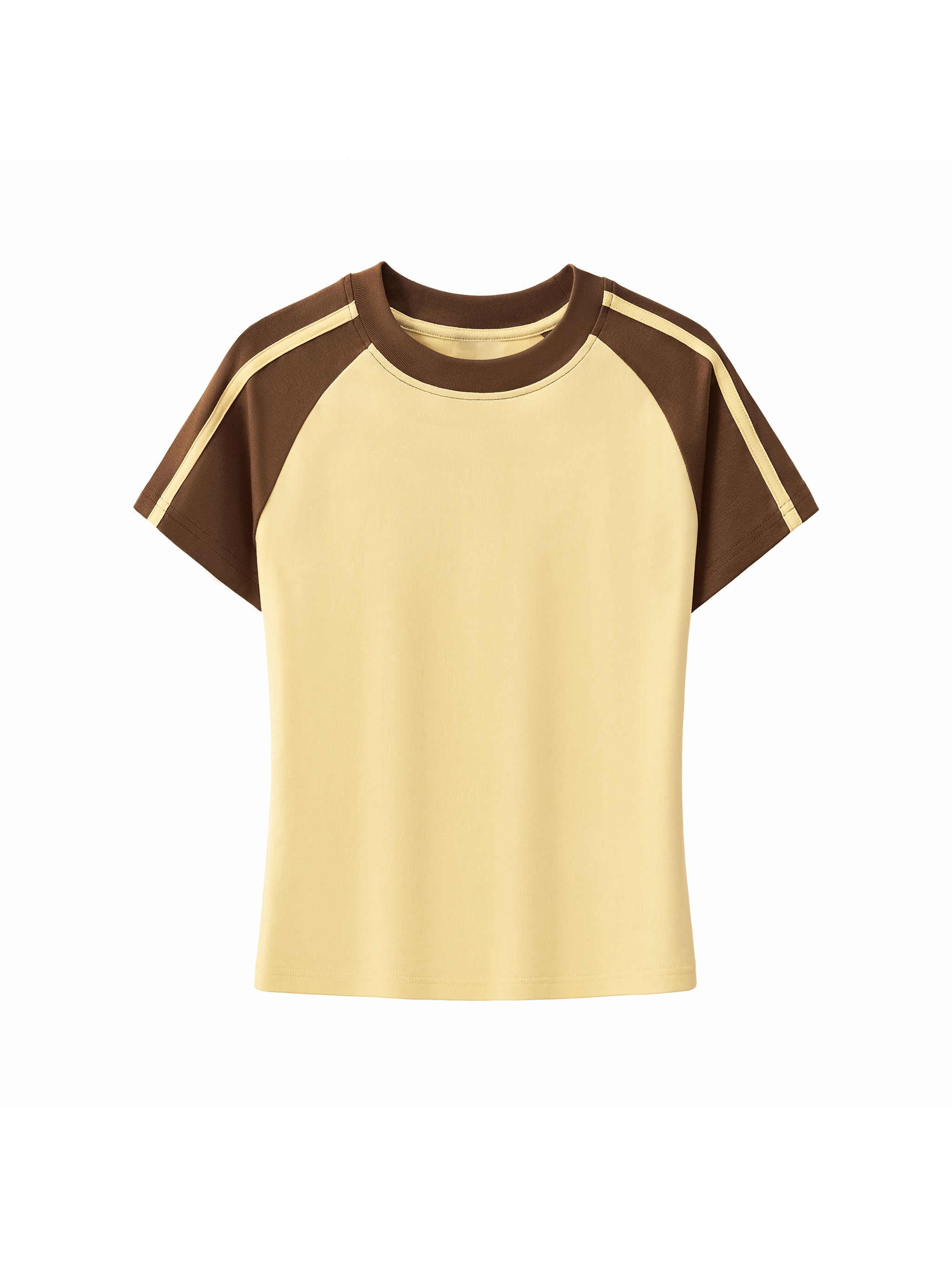 yellow and brown raglan sleeve crop shirt 