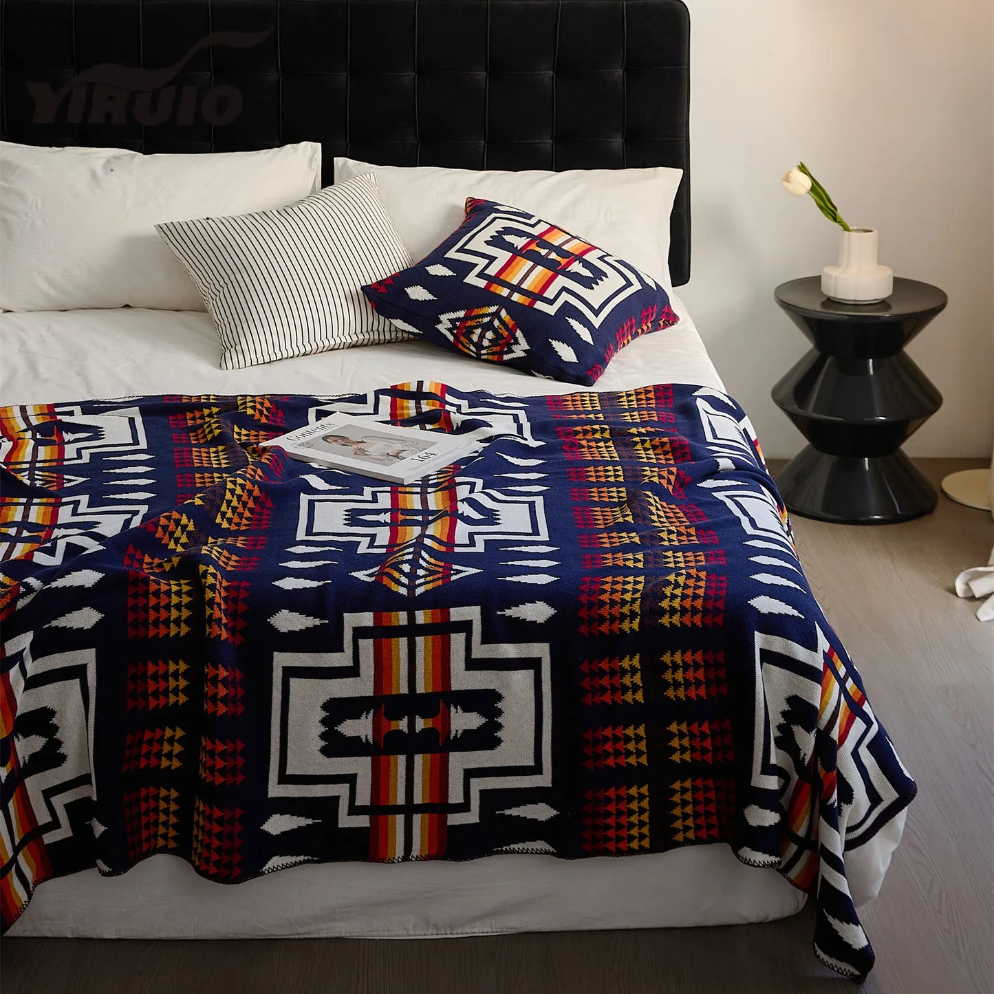 Mireille Fine Art, home decor cotton throw blanket tribal pattern colorful fadeless knitted blanket 