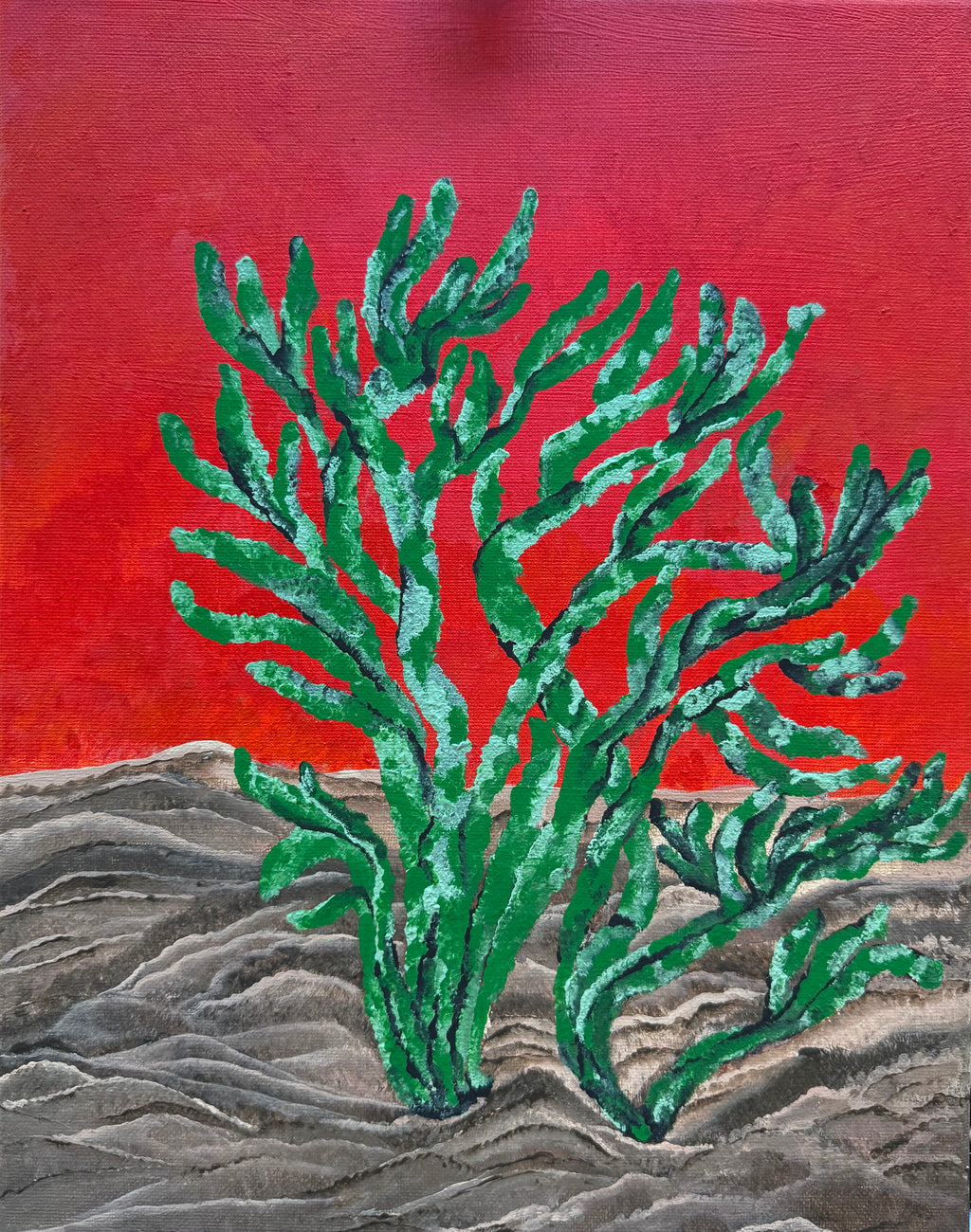 gallery style acrylic artwork with rich red and neutral tones 