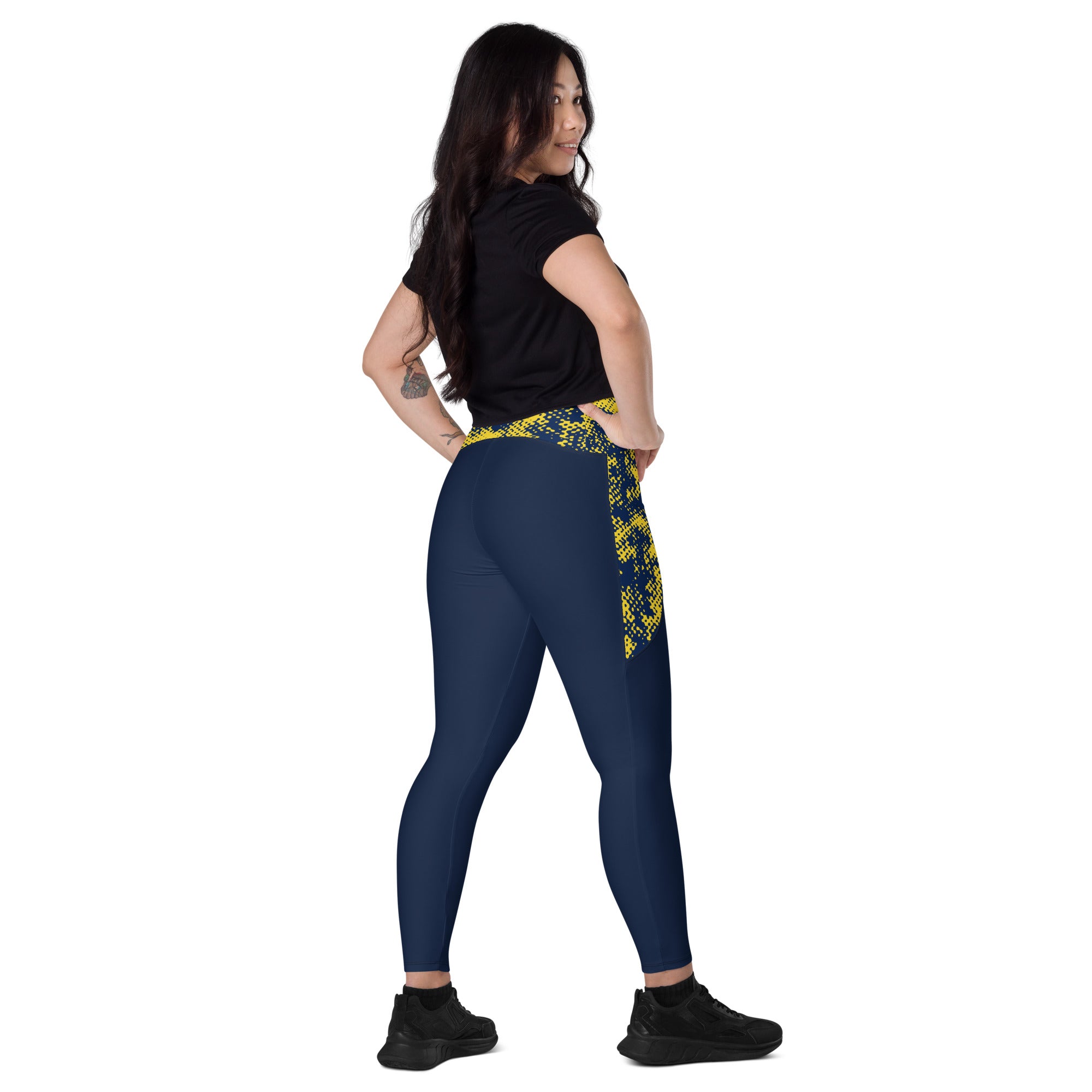 navy abstract camo leggings with pockets