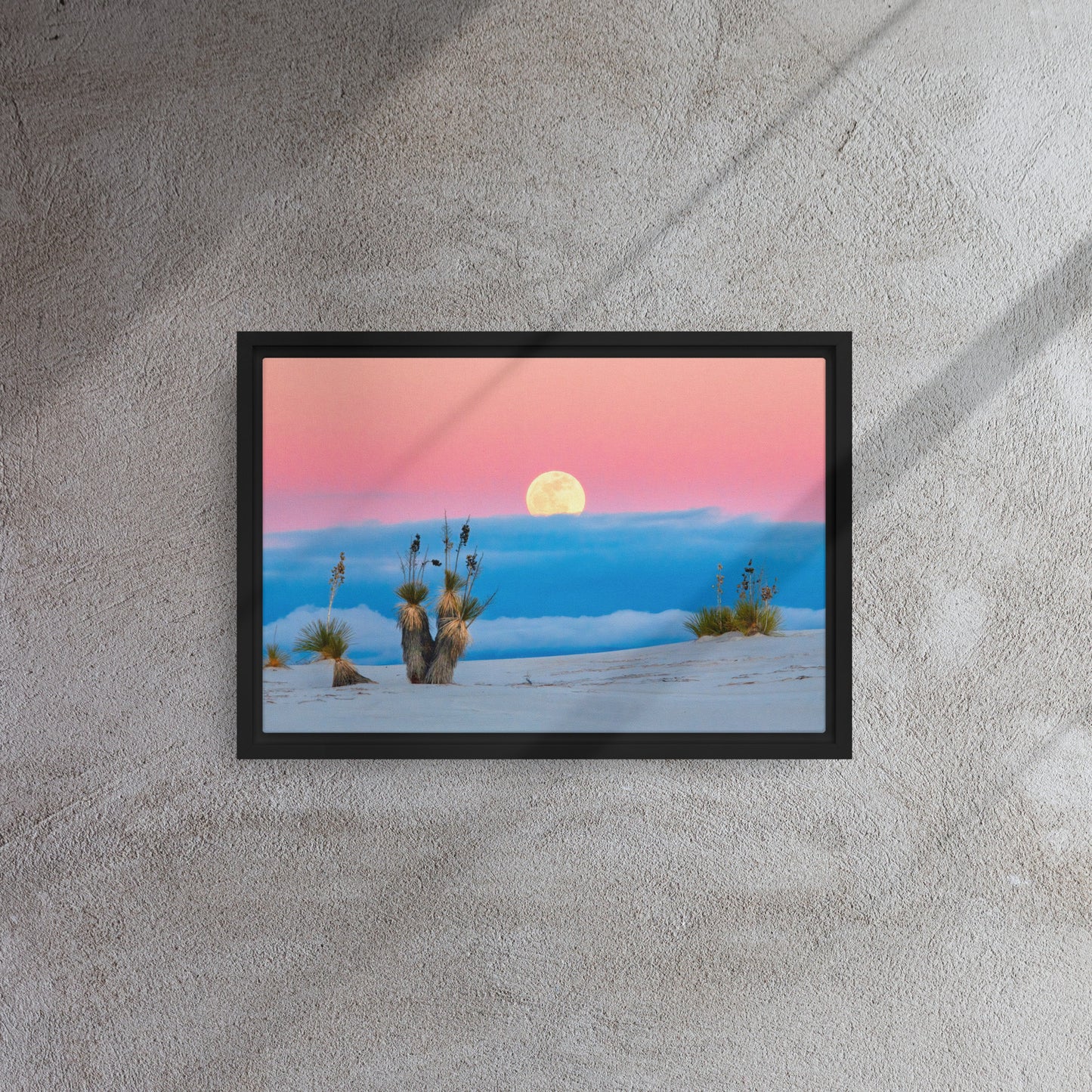 pink horizon desert moon black framed canvas 