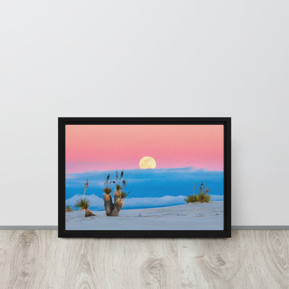 pink horizon desert moon black framed canvas 