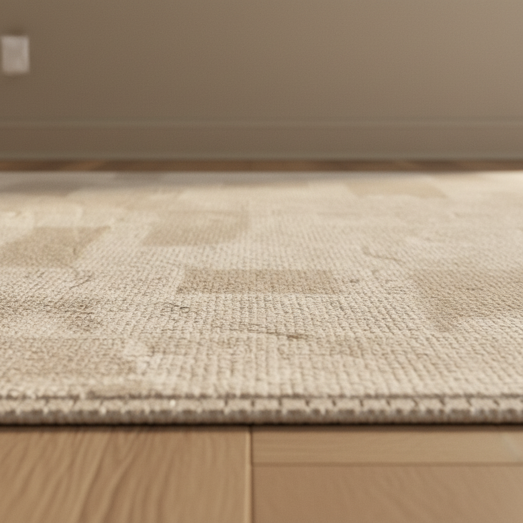 close up of faded neutral checker rug with vintage texture