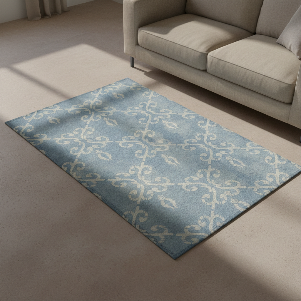 Dusty Blue Damask Rug