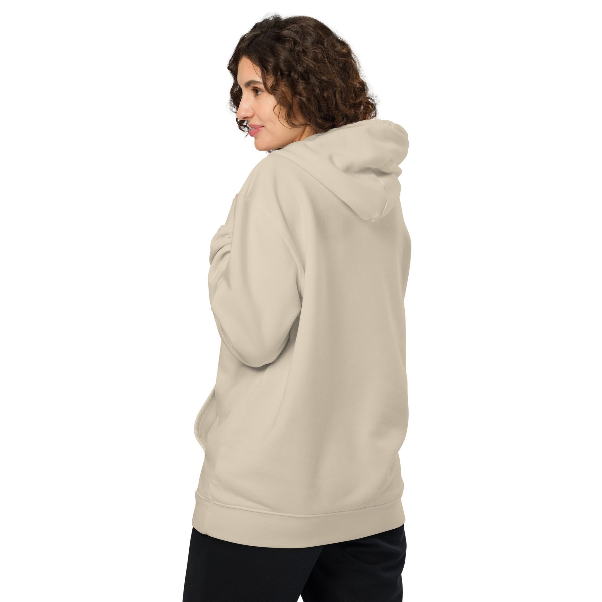 neutral color Earned Calm hoodie back view 