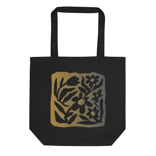 Mireille Fine Art, certified organic black minimal abstract floral tote bag 