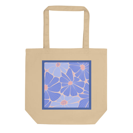 Mireille Fine Art, blue abstract floral tote bag made with 100% organic cotton 