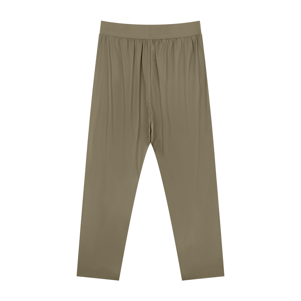 flat lay back view of men's straight leg elastic waist pants 