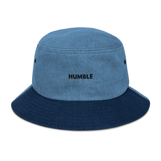 embroidered print denim bucket hat light blue