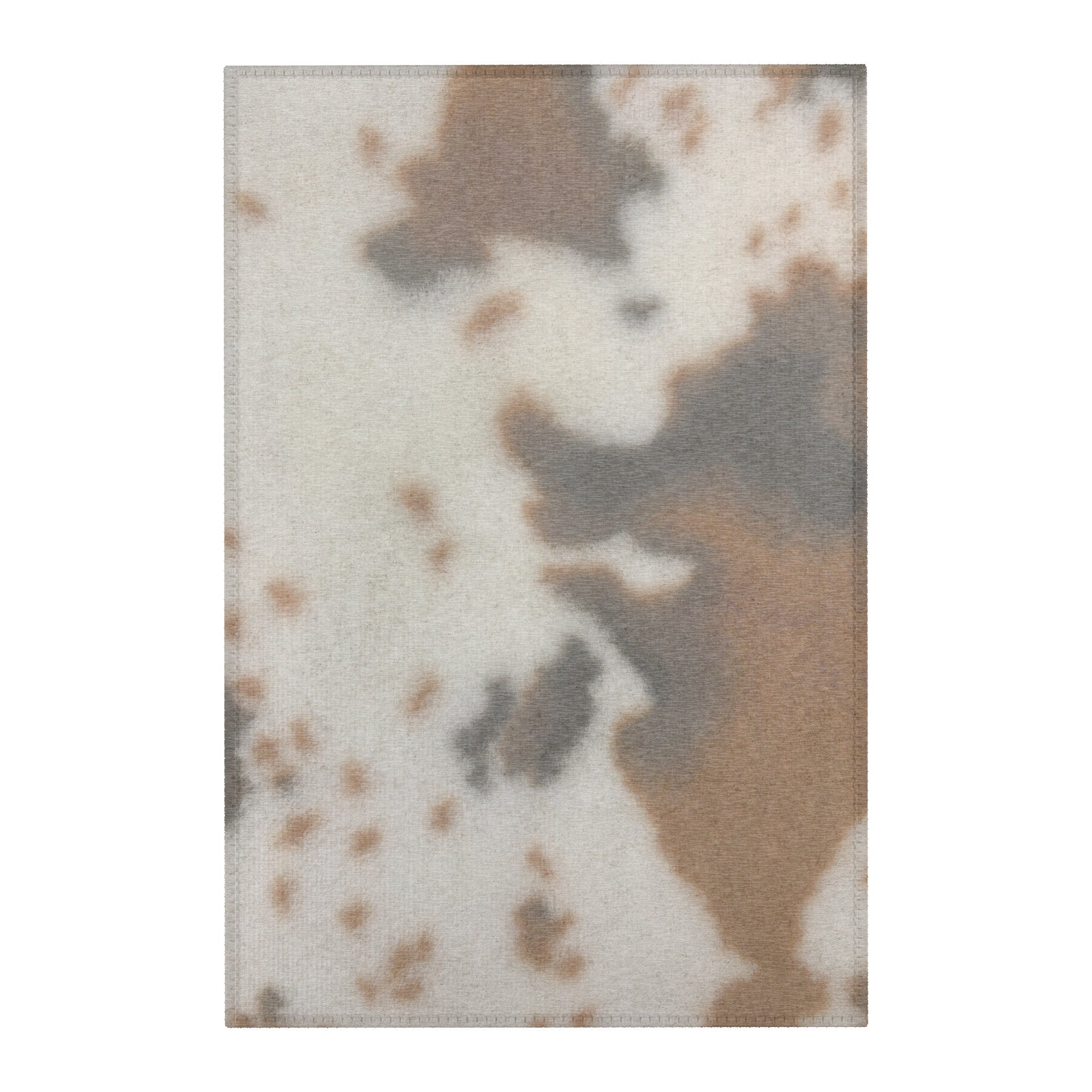 brown cow print rug with distressed worn texture 