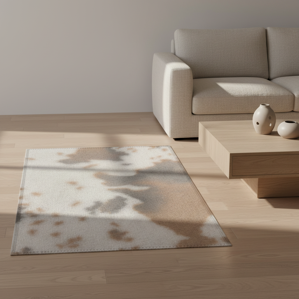 contemporary neutral cowhide inspired area rug