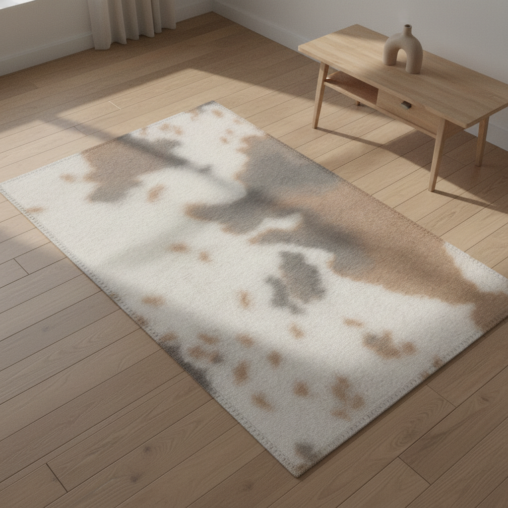 faded brown cow print rug neutral vintage area rug 