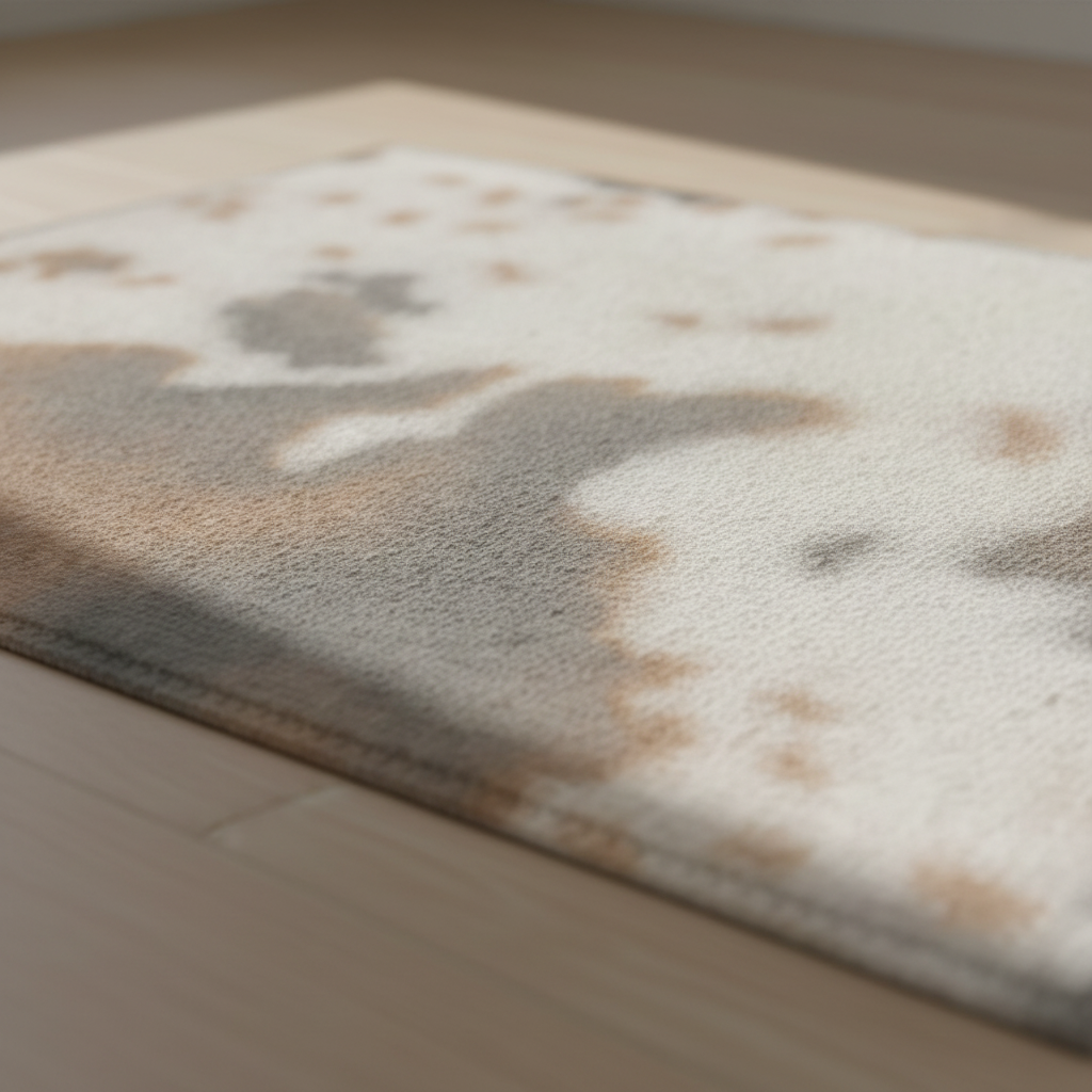 close up of soft faded brown statement rug for bedroom decor