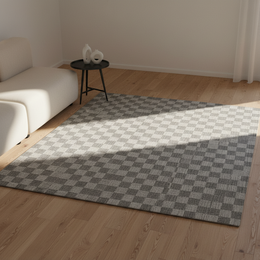 vintage inspired checkered rug for modern living room