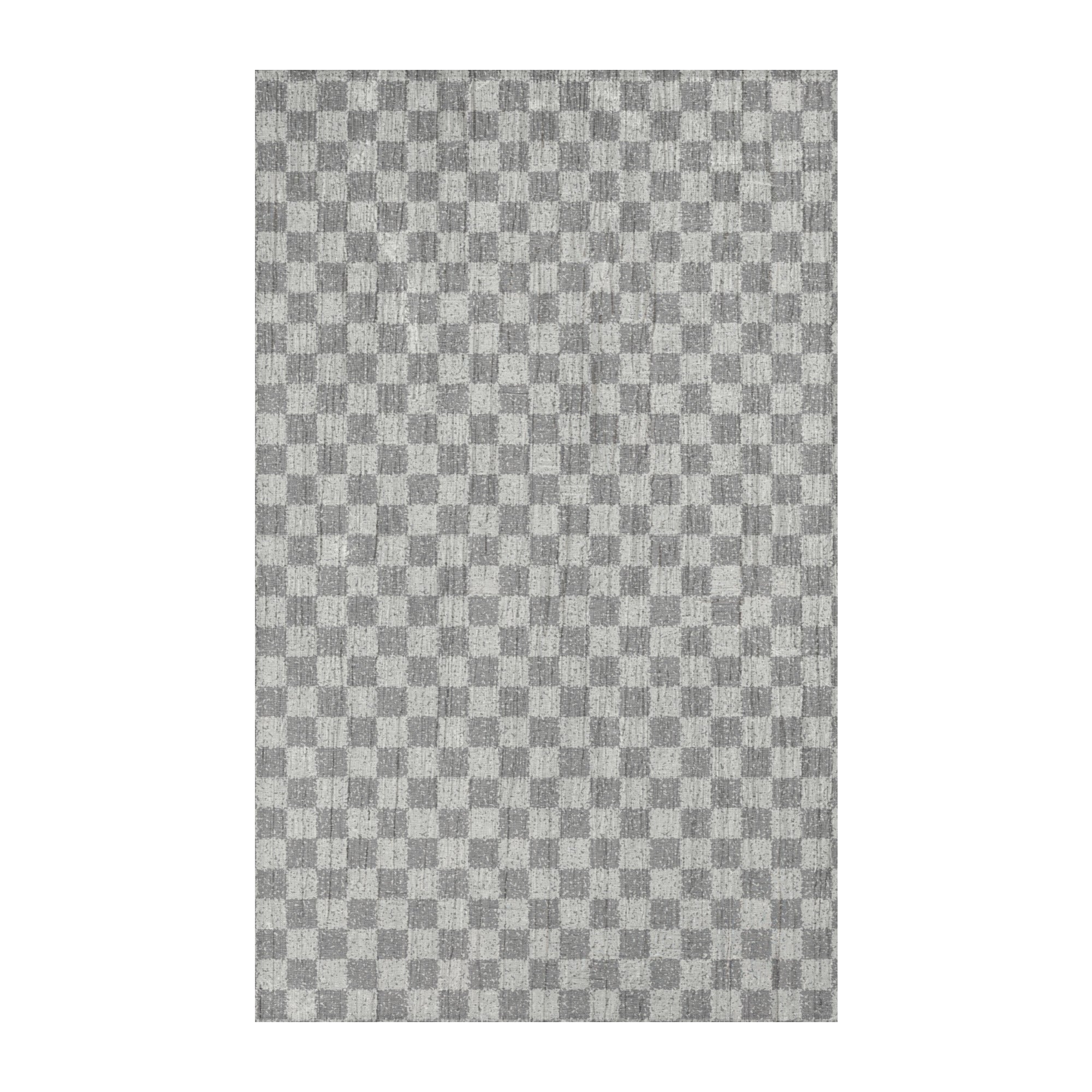 grey checkered rug with worn vintage finish