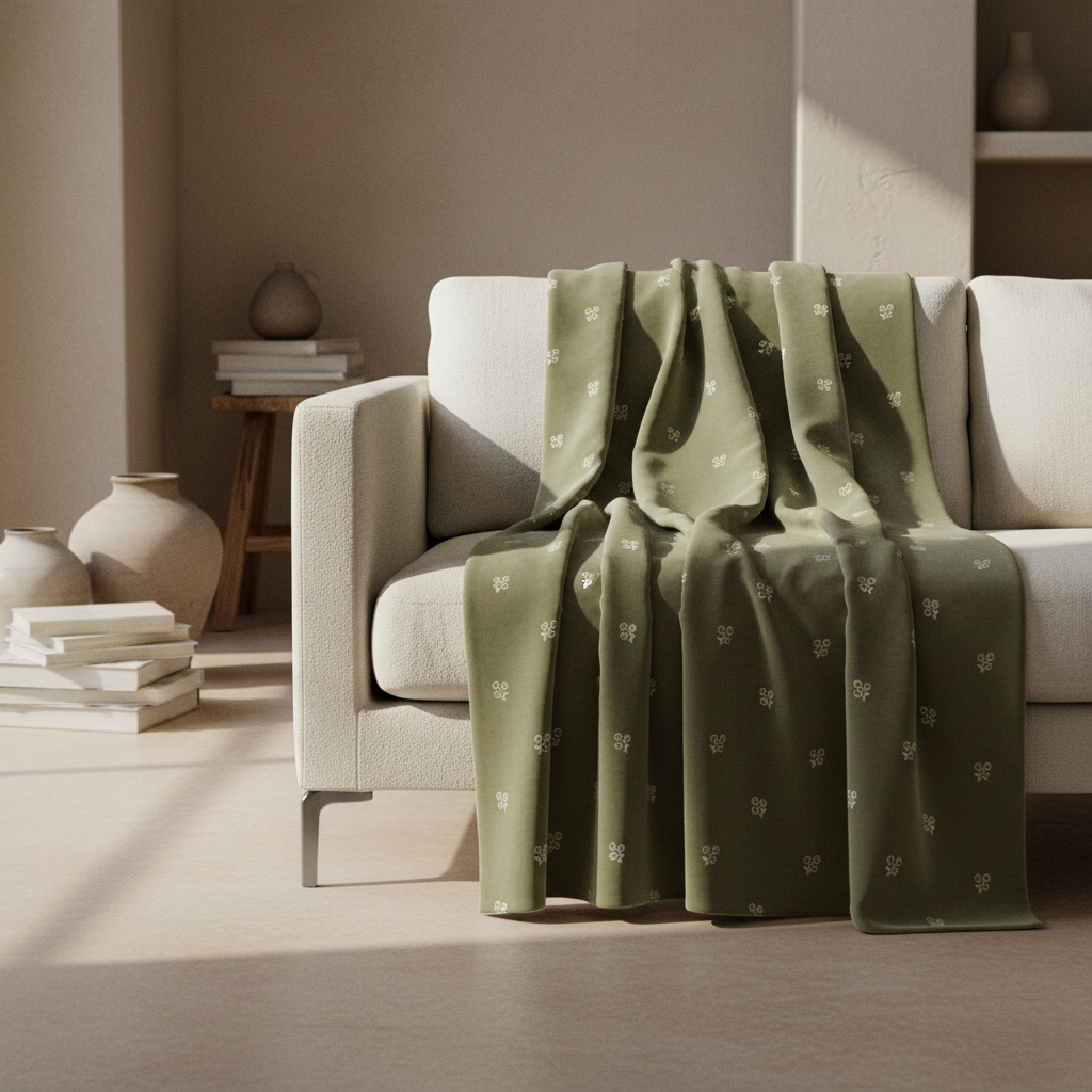   faded green floral throw blanket