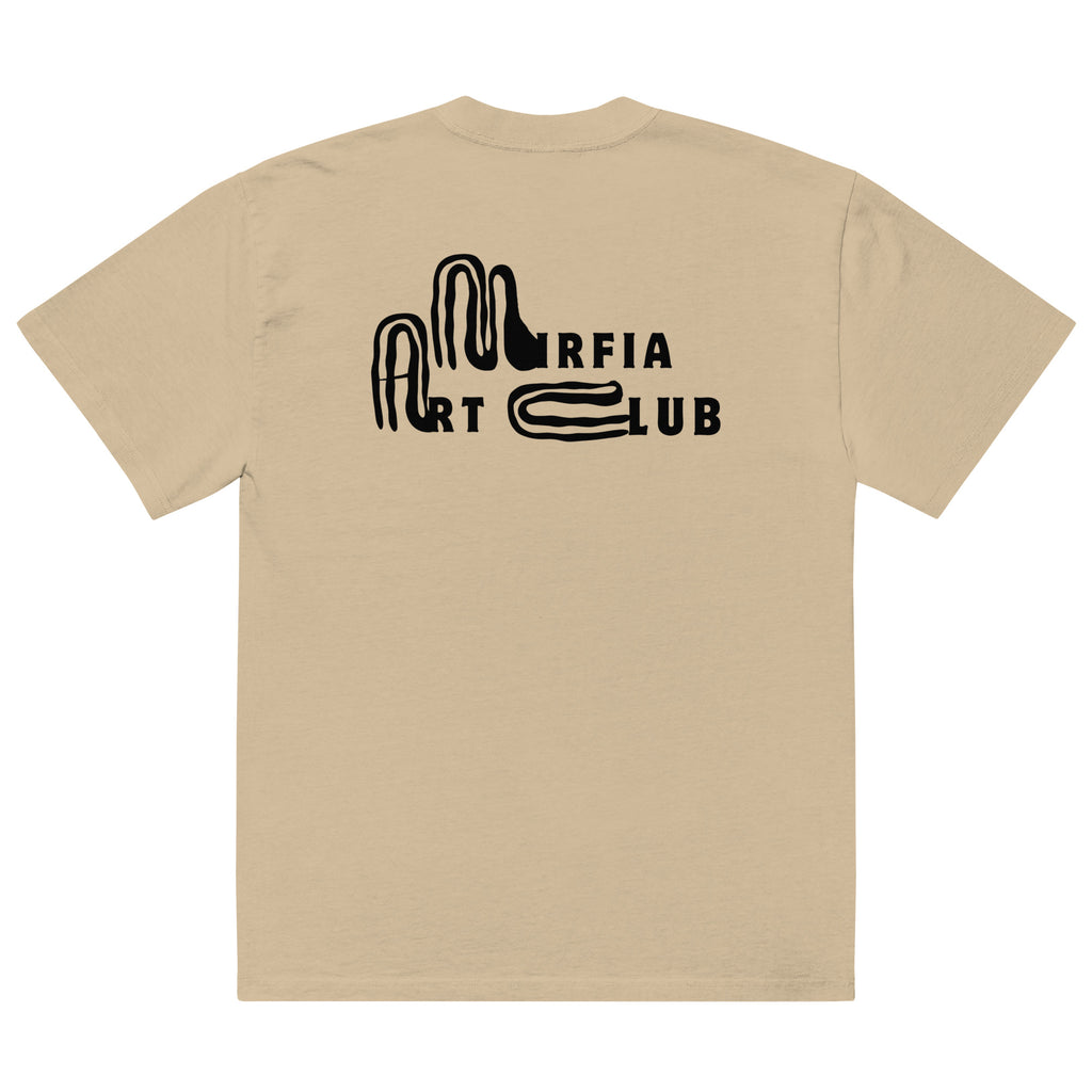 back view of oversized graphic t-shirt in neutral tone 