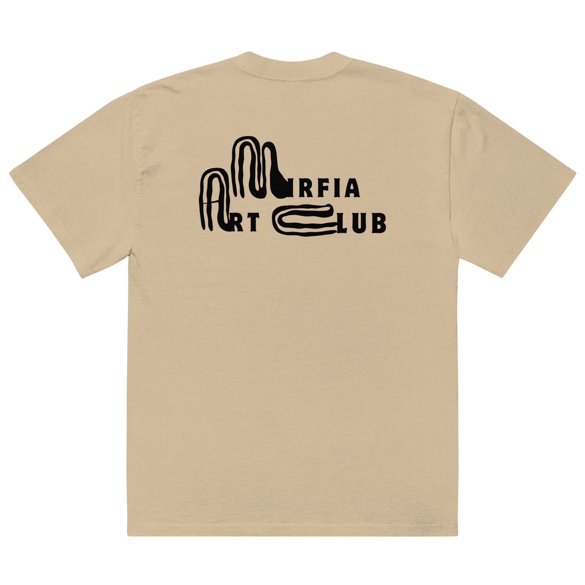 back view of oversized graphic t-shirt in neutral tone 