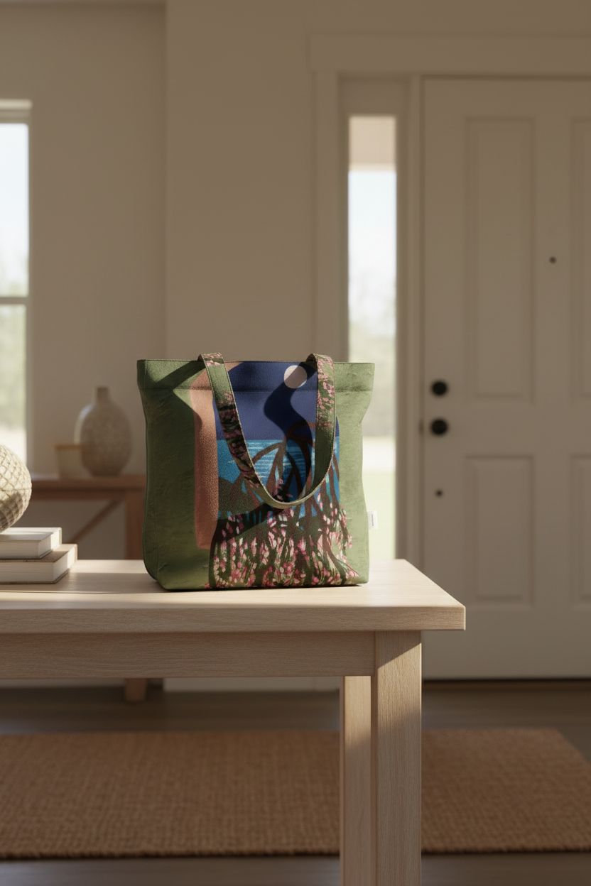 Floral print cotton tote bag carryall