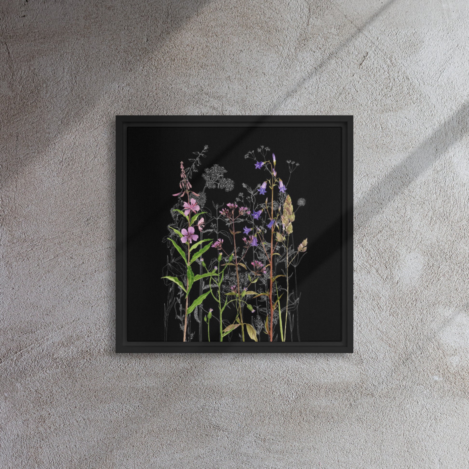 floral canvas print artwork black floater frame 