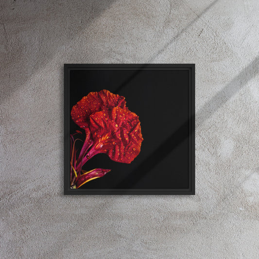 red floral canvas print black framed artwork