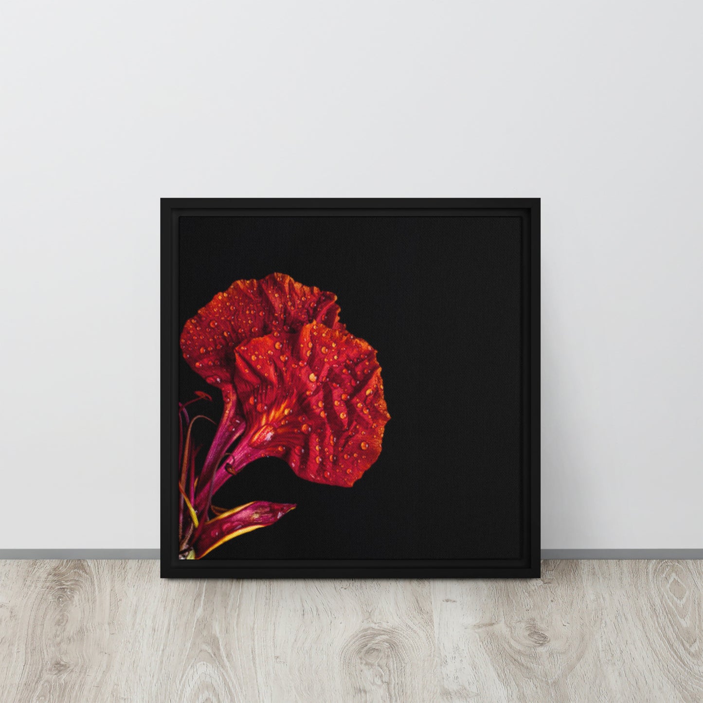 red floral canvas print black framed artwork