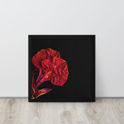 red floral canvas print black framed artwork