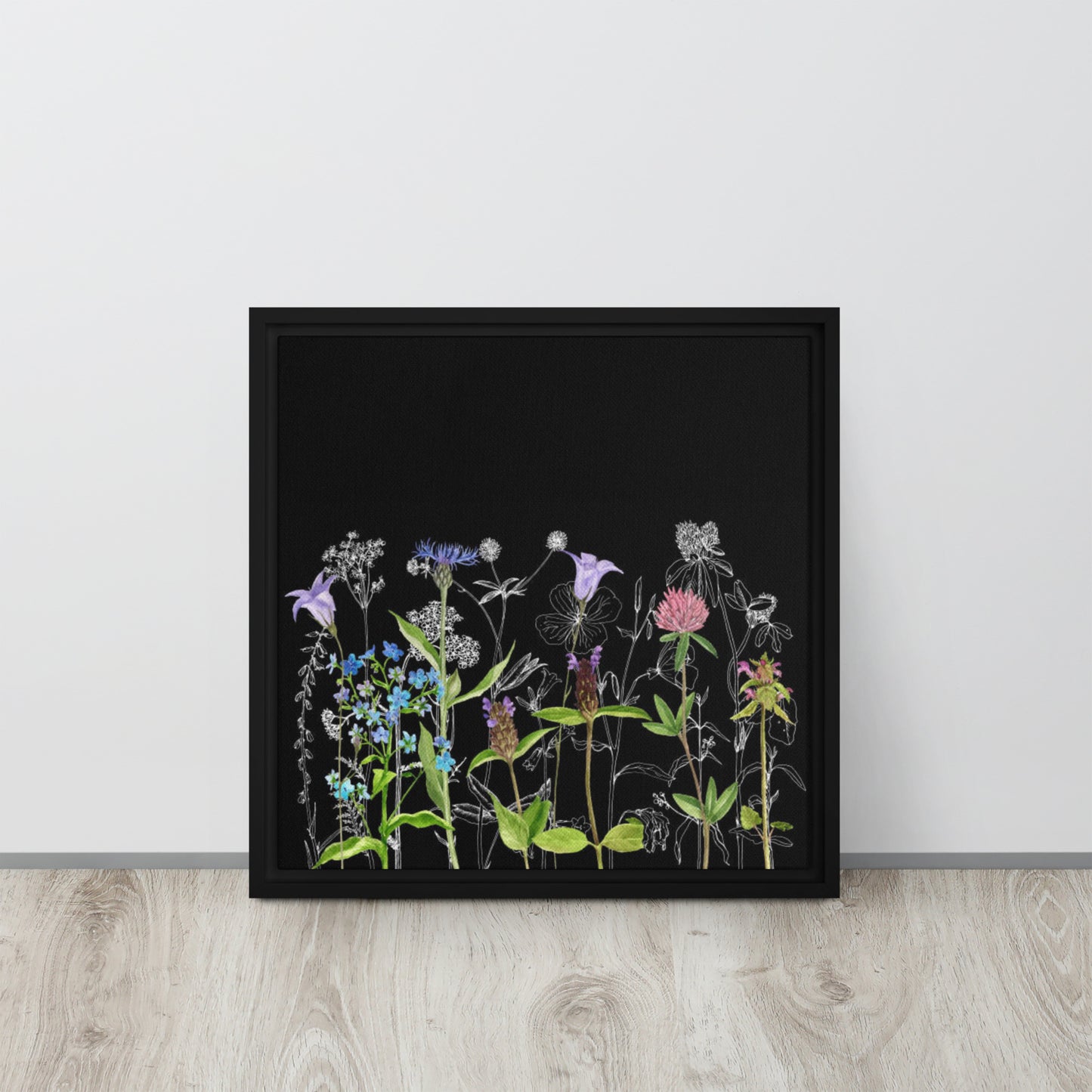 floral canvas print wall art black floater frame