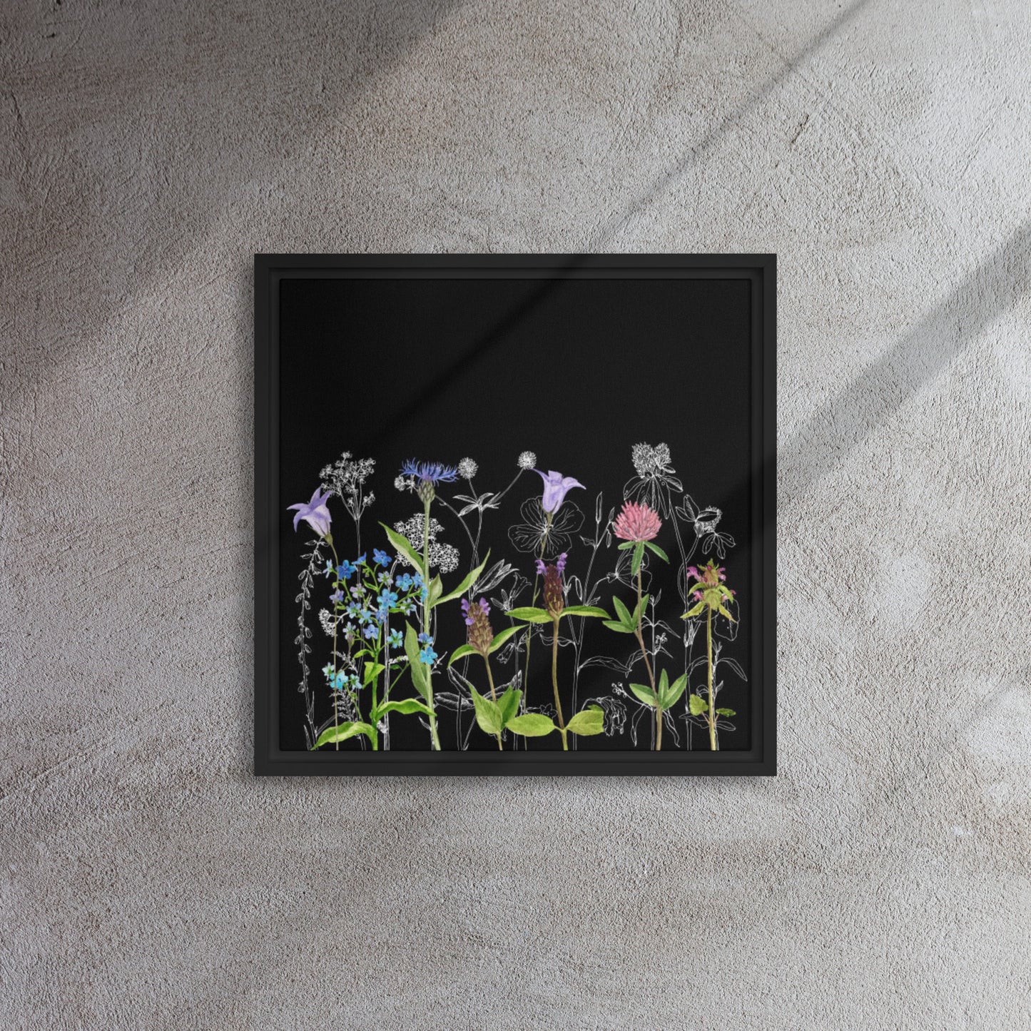 floral canvas print wall art black floater frame