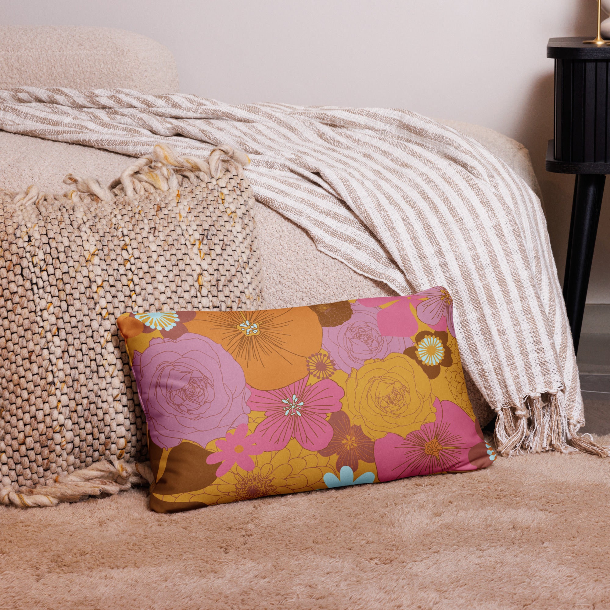 Floral Print Throw Pillow - Mirfia