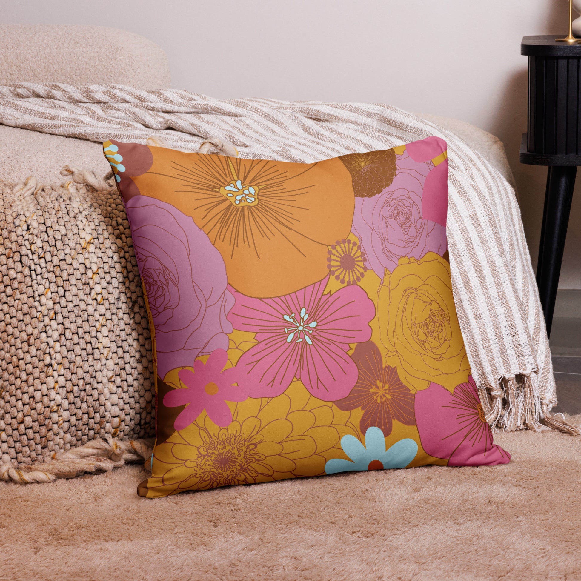 Floral Print Throw Pillow - Mirfia