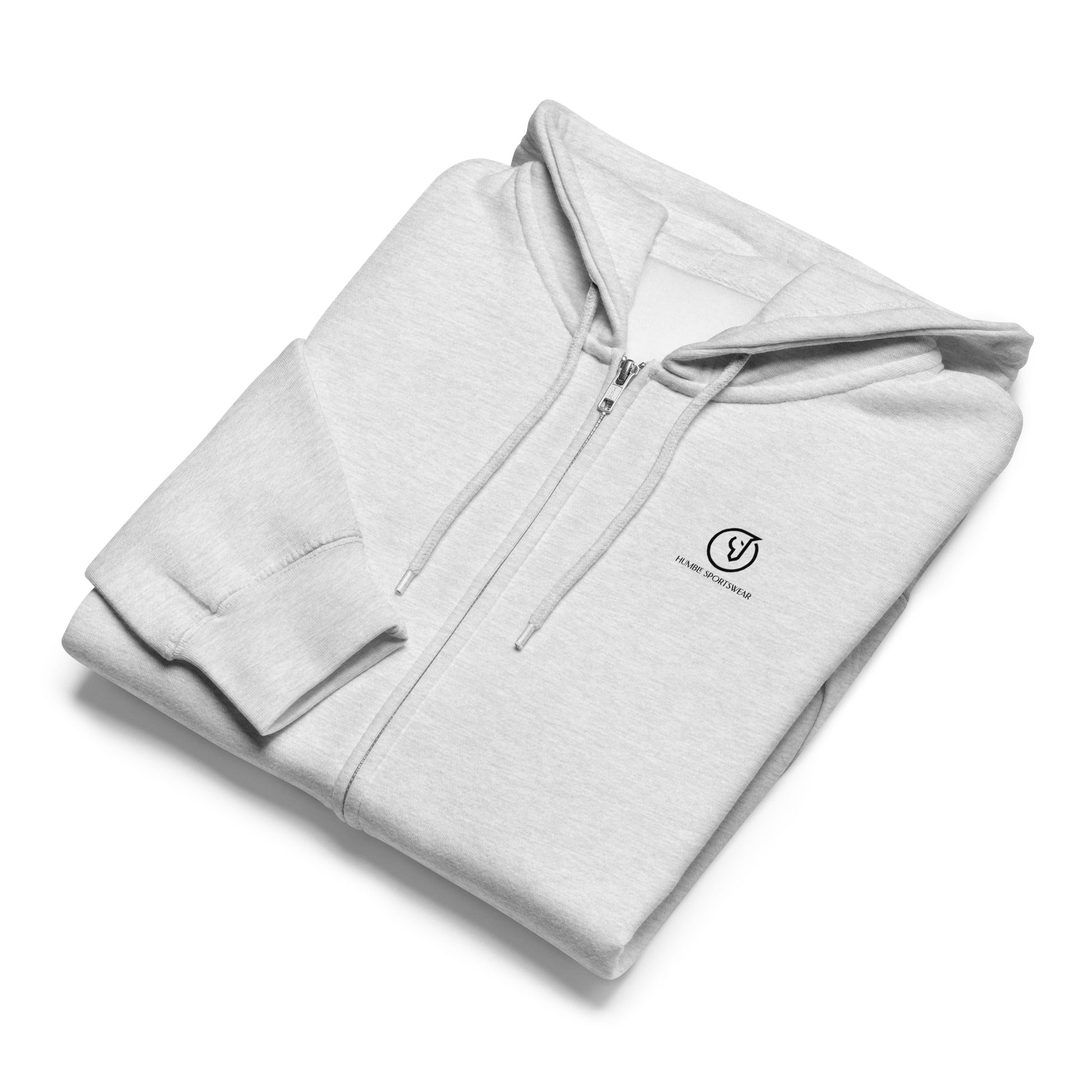 close-up view of folded hoodie with logo and text 