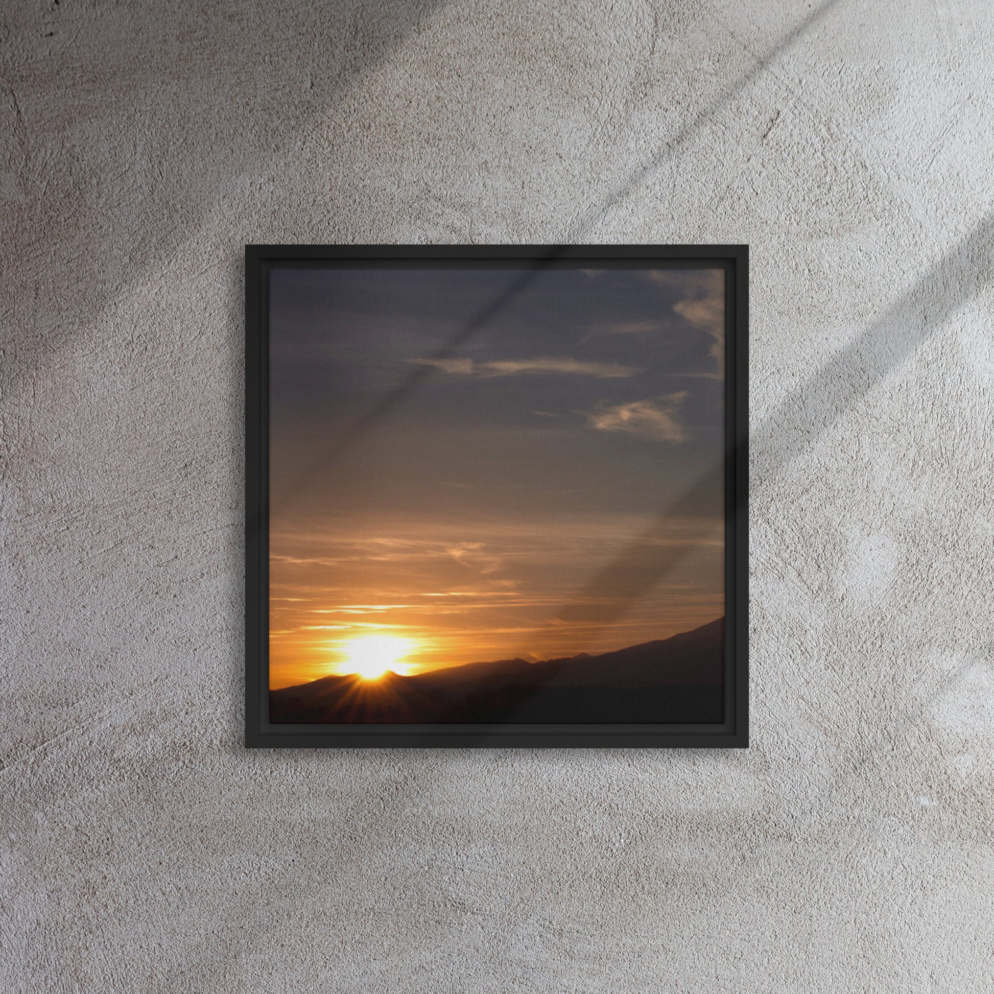 mountain sunset black framed canvas print 