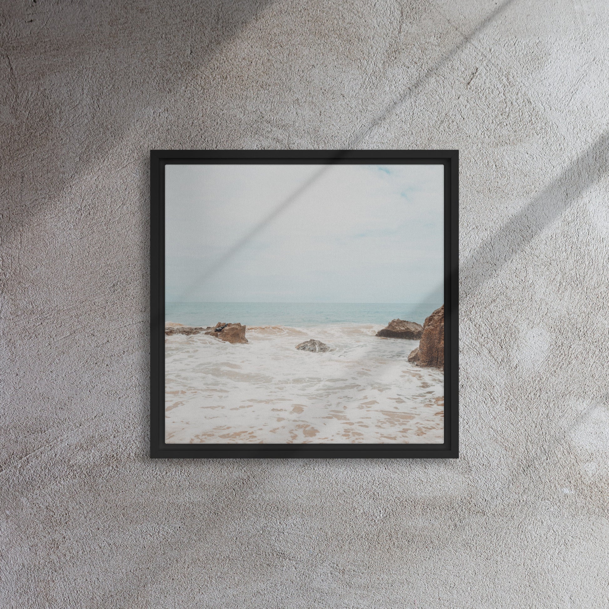 rock beach art framed canvas print black floater frame