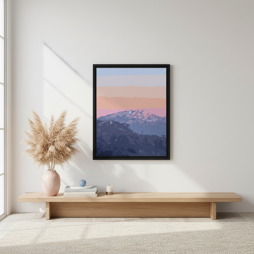 Pastel Mountain Sunset Wall Art Framed Canvas Print