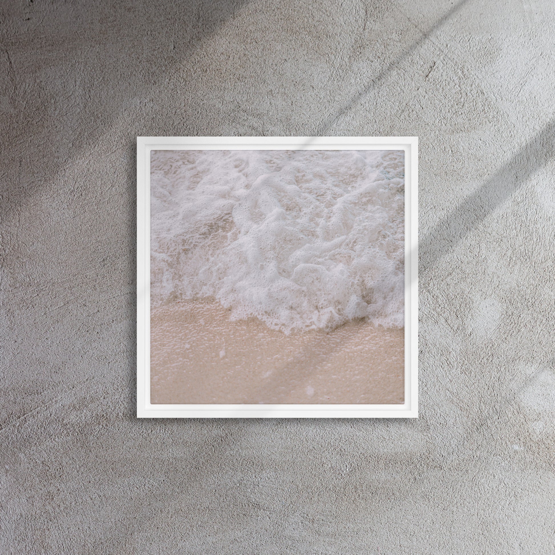 Beach art canvas print on white floater frames