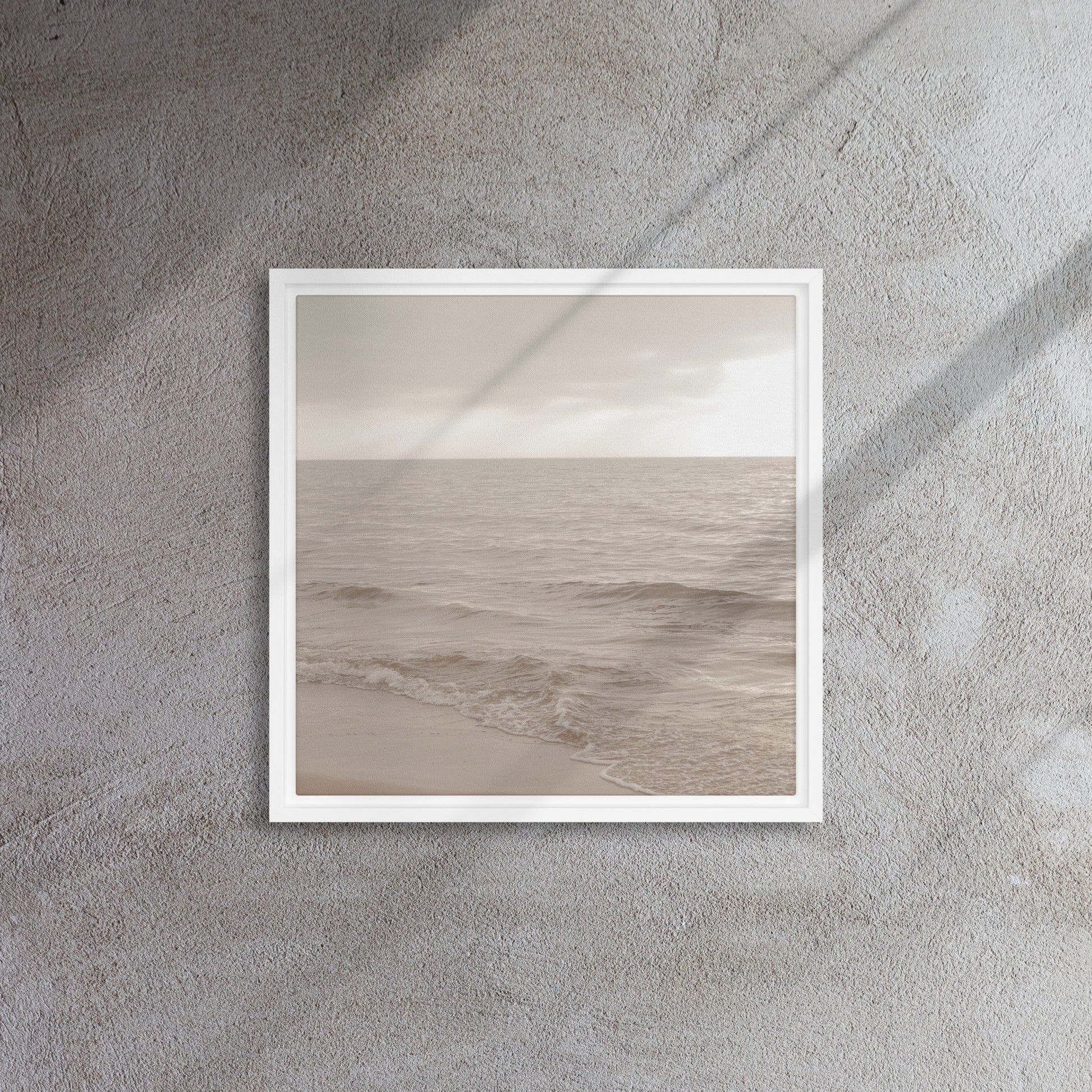 Beach artwork framed canvas print white floater frames