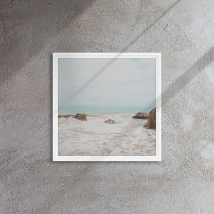 rock beach art framed canvas print white floater frame